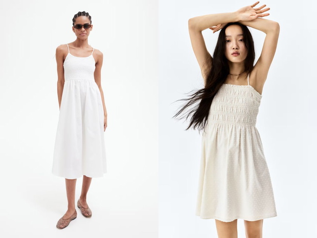 Sukienka pearl blanche: tie-strap smocked dress