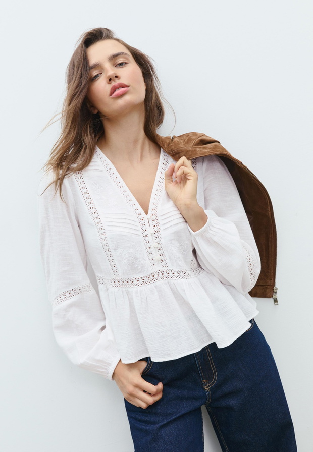 biała bluzka boho - Stradivarius