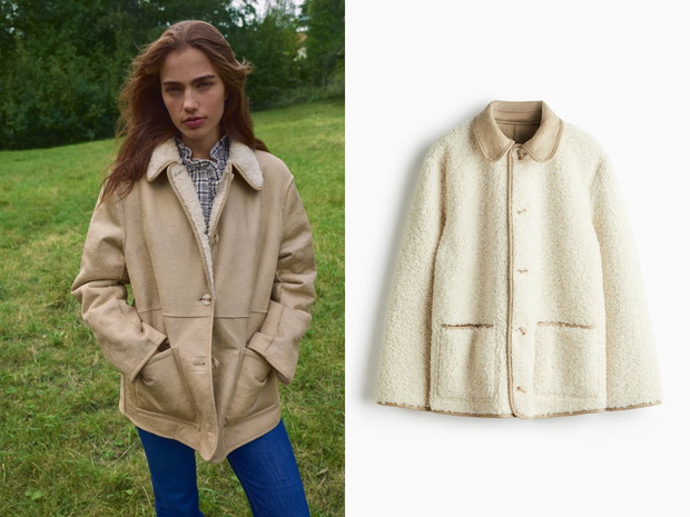 Dwustronna kurtka sherpa „oat cappuccino” H&amp;M