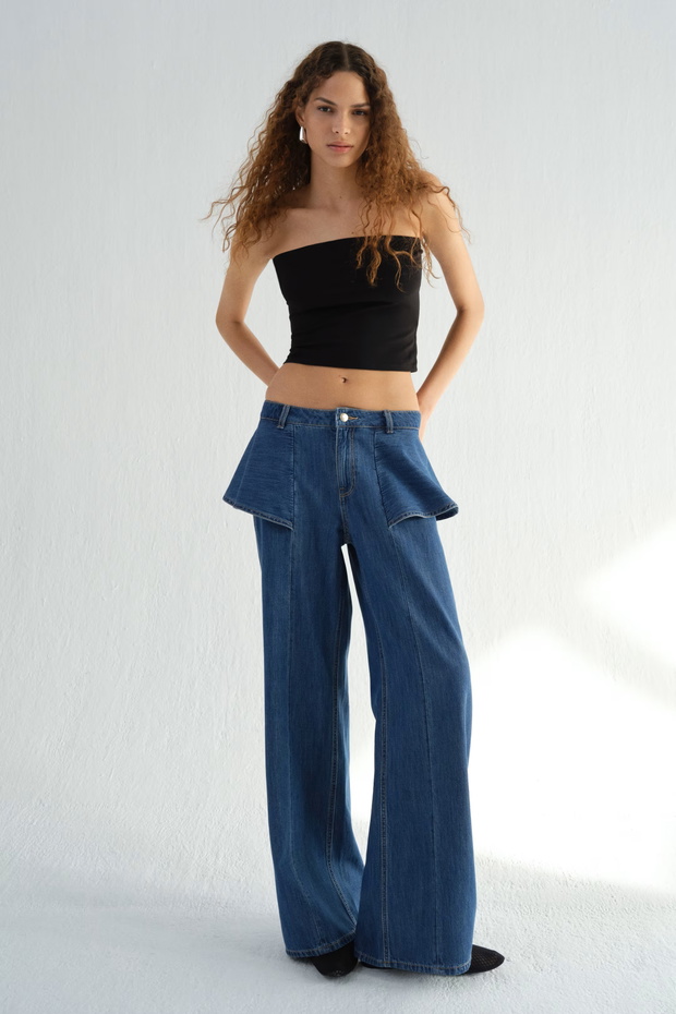 Jeansy wide leg z baskinką w kolorze „bleu nuit” H&amp;M