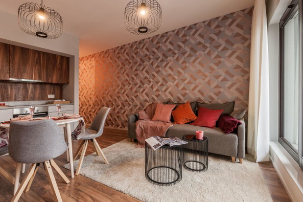 Mieszkanie w kolorze roku 2019 - Living Coral, projekt: pracownia KODO