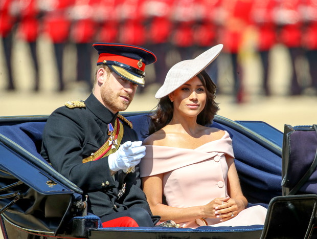 Książę Harry i Meghan Markle, księżna Sussex na paradzie Trooping the Colour, 9.06.2018.