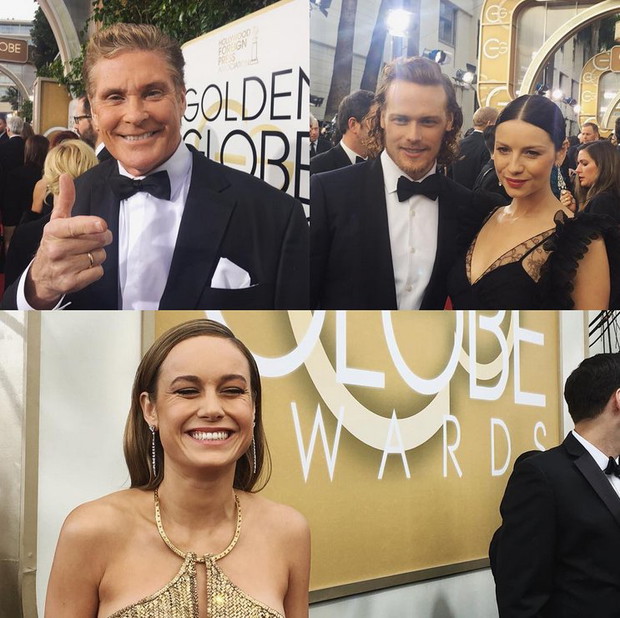 Złote globy 2016: gwiazdy na Instagramie, fot. @goldenglobes David Hasselhoff, Caitriona Balfe, Sam Heughan, Brie Larson