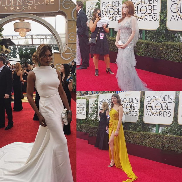 Złote globy 2016: gwiazdy na Instagramie, fot. @goldenglobes Laverne Cox, Sarah Hoy i Lola Kirke
