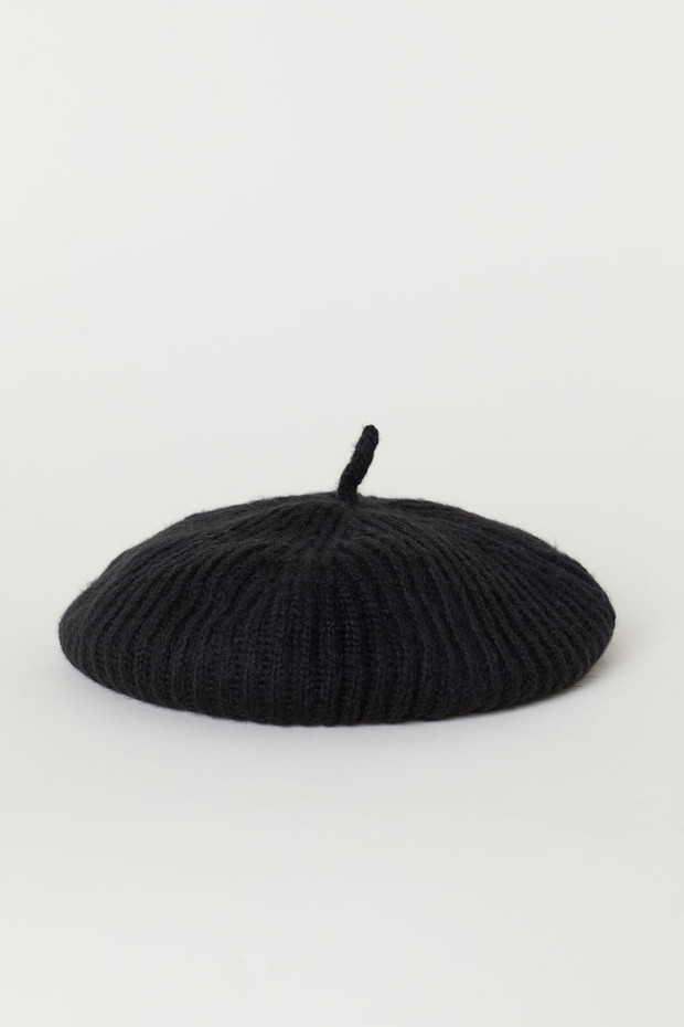 Pleciony czarny beret H&M