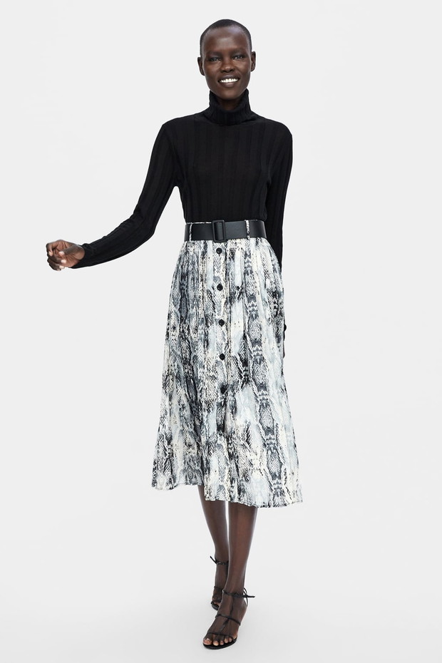 Zara, spódnica z nadrukiem, 199 zł