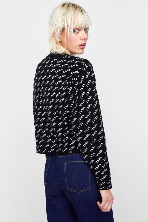 Żakardowy sweter z logo - Zara, 39,90 zł