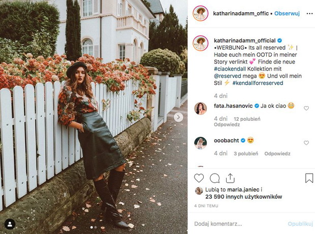 Katharina Damm w bluzce z Reserved