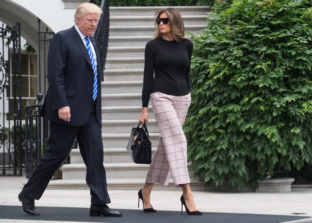 Donald Trump i Melania Trump przed wylotem do Polski