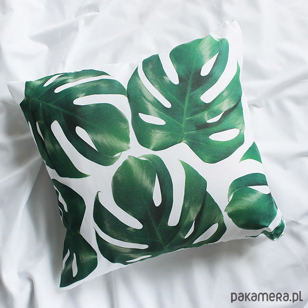 POSZEWKA NA PODUSZKĘ 40X40 CM MONSTERA LAWENDOWY BAZAR W PAKAMERA.PL, 65 zł