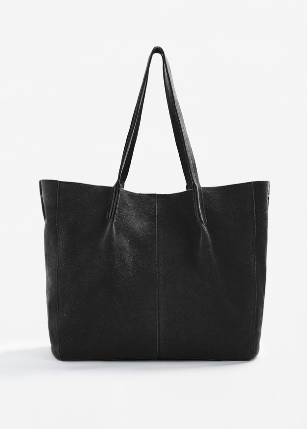 Torebka czarna skórzana shopper Mango