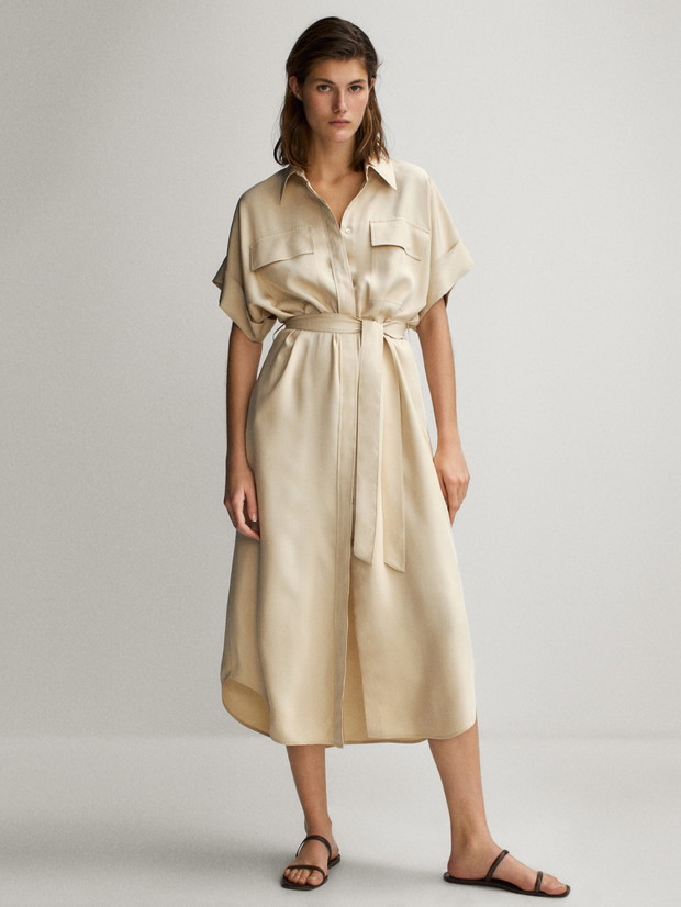 Massimo Dutti - Szmizjerka z kieszeniami i paskiem