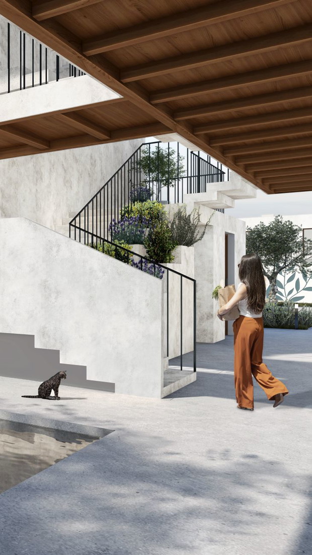 Niskoemisyjne osiedle mieszkaniowe dla rodzin pracowników rolnych – Konkurs „Architecture at Zero”, projekt: Dominika Bednarek