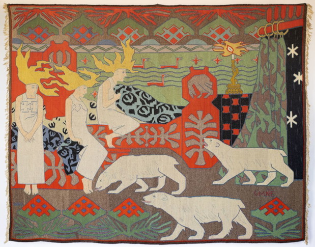 Gerhard Munthe (1849–1929, Norwegia) Zalotnicy (Córki zorzy polarnej) 1908 (Anna Bergvin, Guro Kvande według pierwowzoru z 1892) bawełna, wełna Nordenfjeldske Kunstindustrimuseum, Trondheim