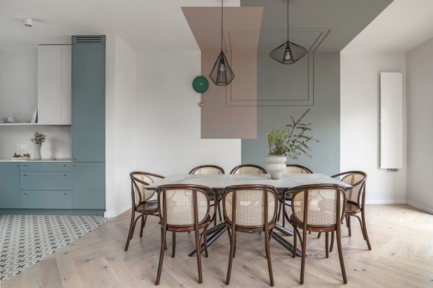 Łagodne pastele w domu prawniczki, projekt wnętrza: Małgorzata Kasperek, architekt wnętrz Decoroom, Projekt kuchni: Katarzyna Fotek, architekt wnętrz Decoroom Kitchen