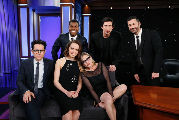 J.J. Abrams, Adam Driver, Daisy Ridley, John Boyega i Carrie Fisher
