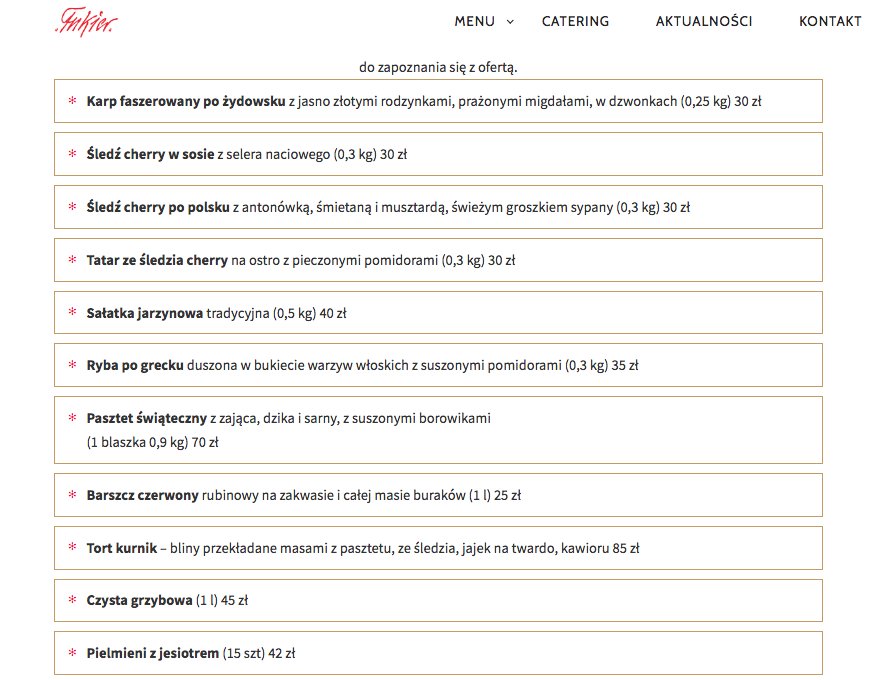 Menu świąteczne U Fukiera