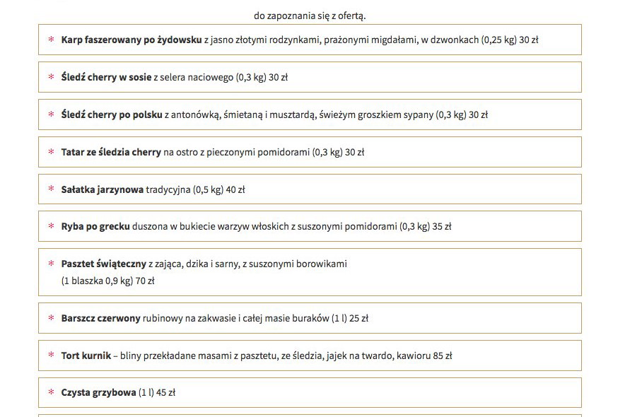 Menu świąteczne U Fukiera