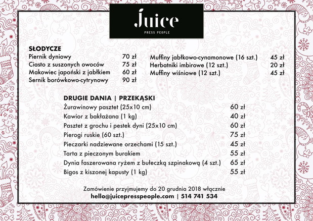 Menu świąteczne w Juice Press People