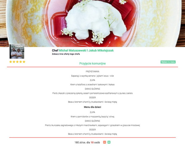 Przykładowe menu na Ulala Chef