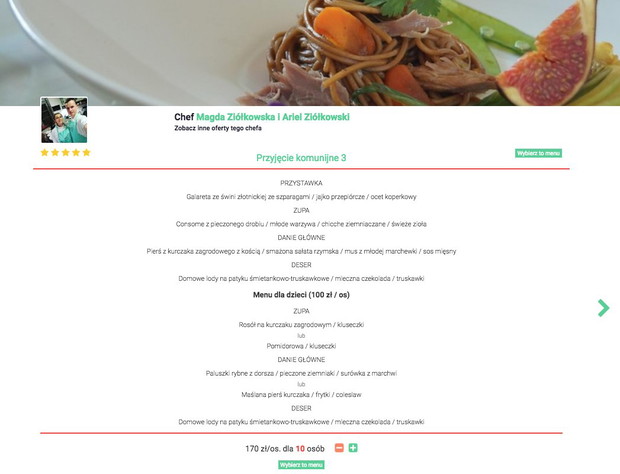 Przykładowe menu na Ulala Chef