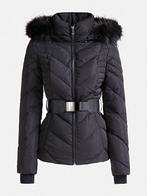 Krótka kurtka puchowa z paskiem Guess Winter Essentials