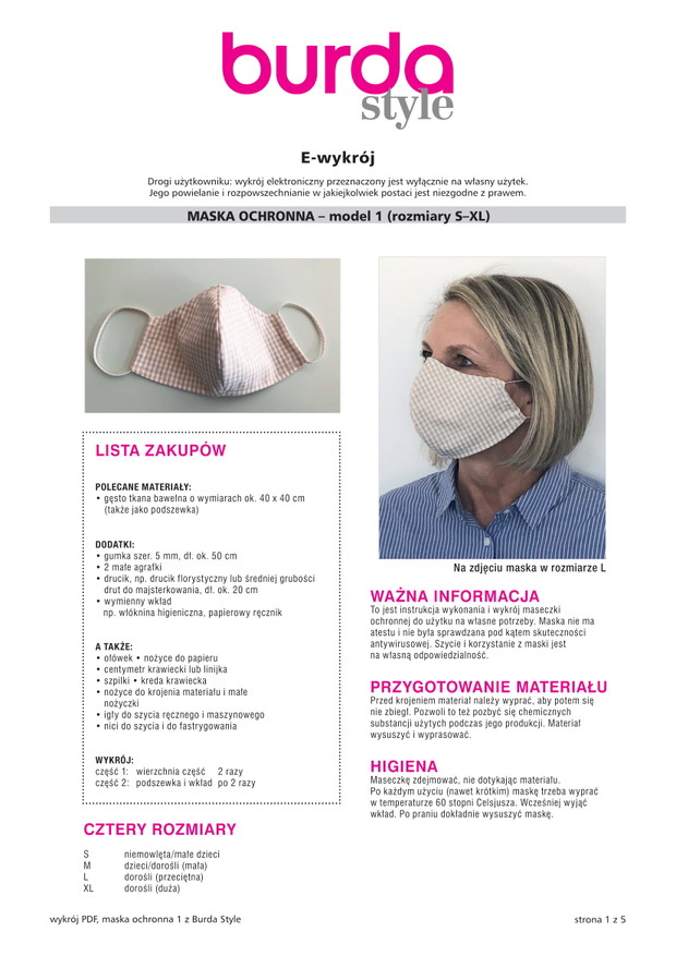 Maska ochronna: model nr 1 / e-wykrój