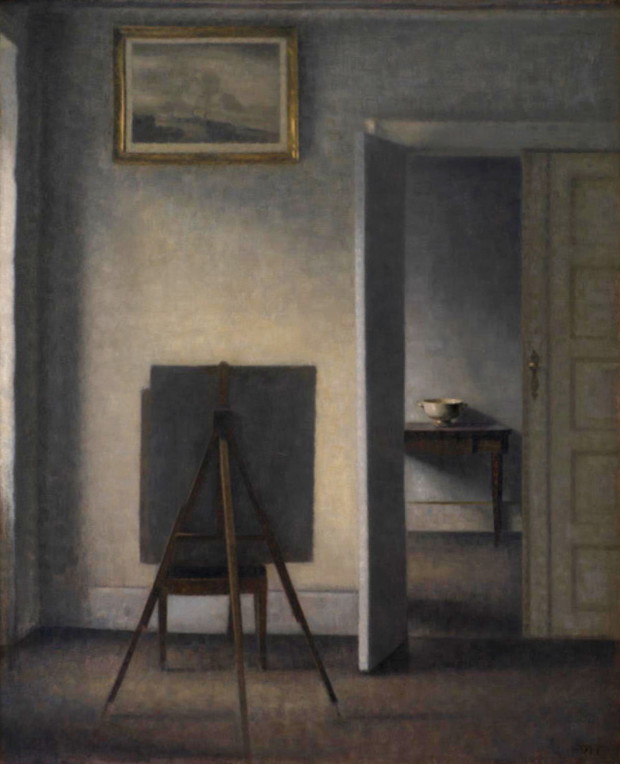 Vilhelm Hammershøi, Wnętrze ze sztalugą artysty, 1910, olej na płótnie, Statens Museum for Kunst
