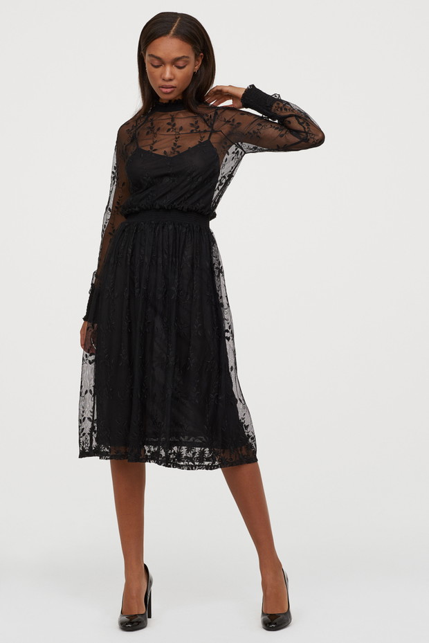 Czarna koronkowa sukienka, H&M