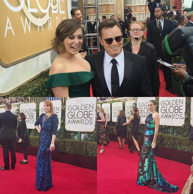 Złote globy 2016: gwiazdy na Instagramie, fot. @goldenglobes Rachel Bloom, Bryce Howard i Carly Chaikin