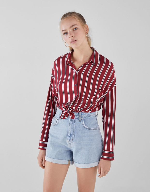 Pasiasta koszula z długim rękawem Bershka