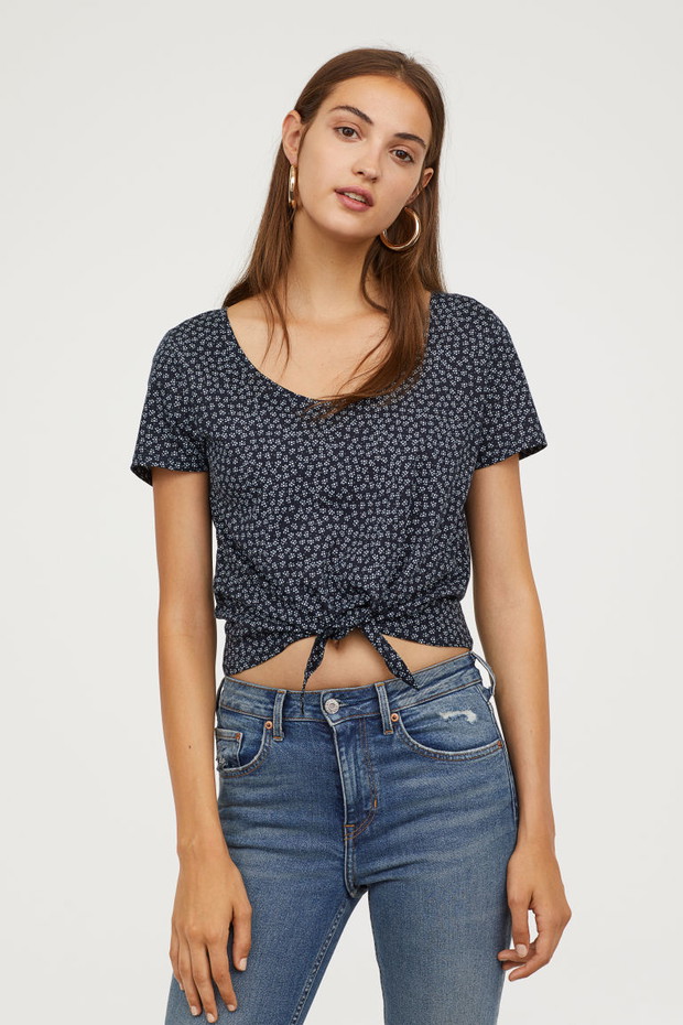 Wiązany T-shirt w drobne kwiatki H&M