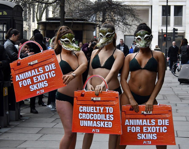 Protest PETA na London Fashion Week - modelki-krokodyle