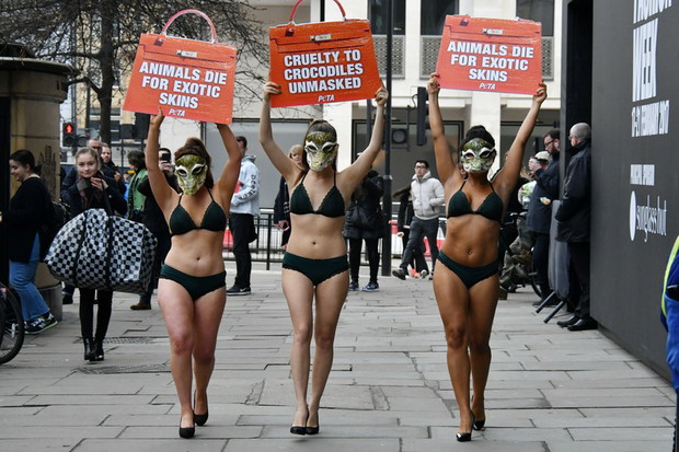 Protest PETA na London Fashion Week - modelki-krokodyle