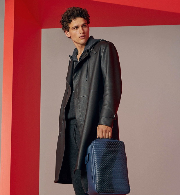 Skórzany płaszcz męski Bottega Veneta