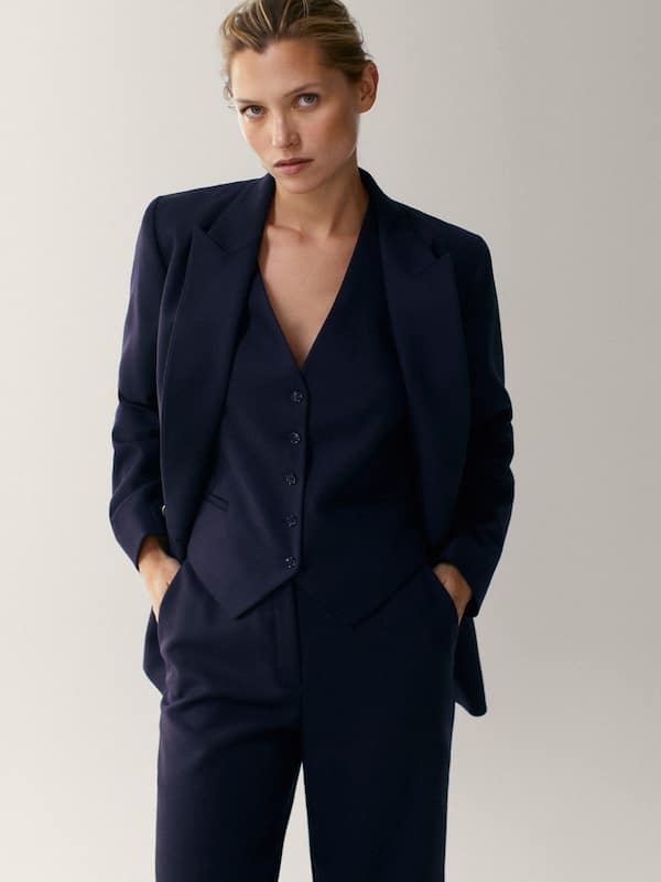 Massimo Dutti - Marynarka z imitacją kopertowego zapięcia ze 100% wełny