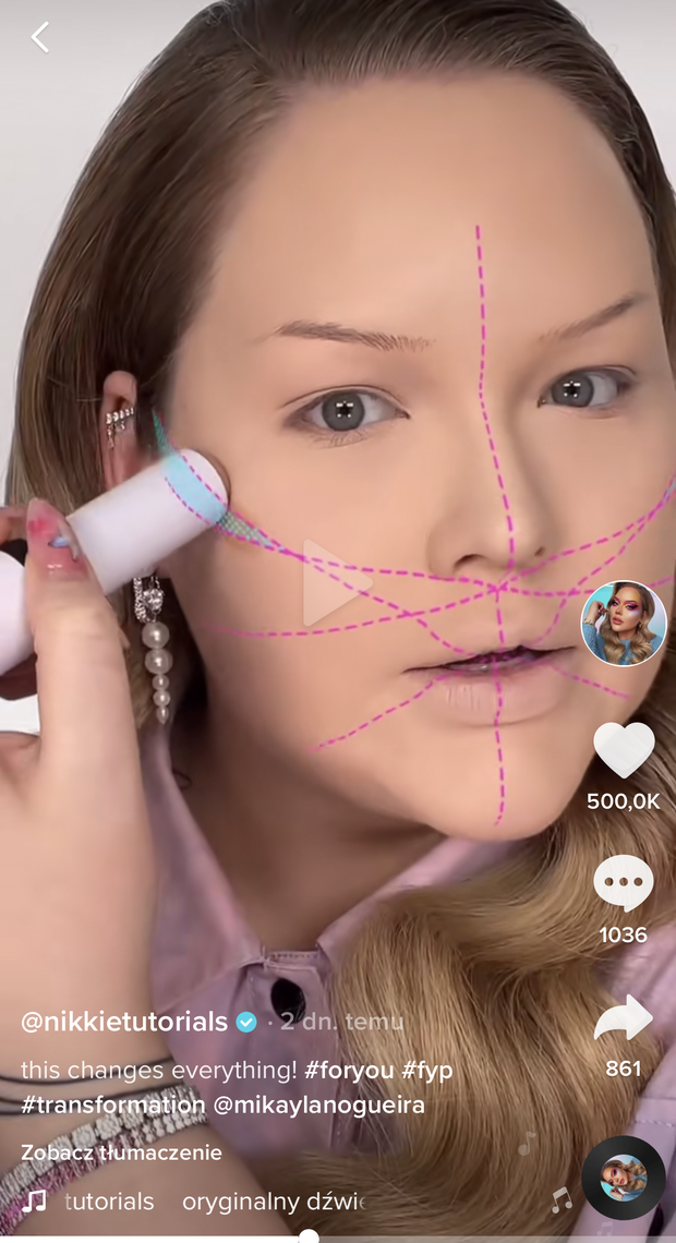 @nikkietutorials testuje nowy filtr z TikToka