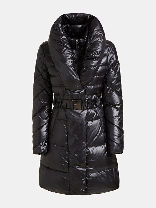 Kurtka puchowa midi z kołnierzem szalowym Guess Winter Essentials