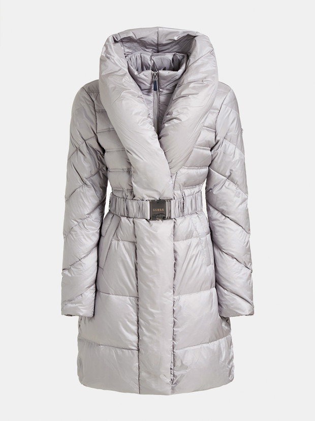 Kurtka puchowa midi z kołnierzem szalowym Guess Winter Essentials