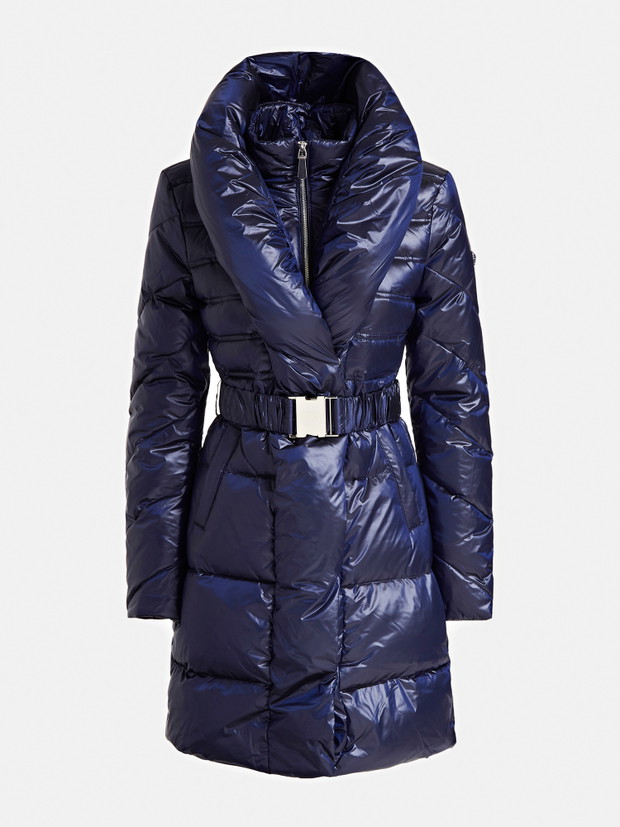 Kurtka puchowa midi z kołnierzem szalowym Guess Winter Essentials