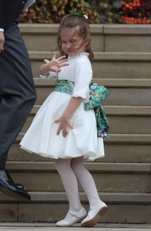 Księżniczka Charlotte na ślubie księżniczki Eugenii i Jacka Brooksbanka, 12.10.2018.