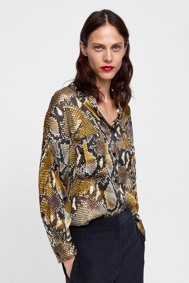Zara, koszula oversize z nadrukiem, 109 zł