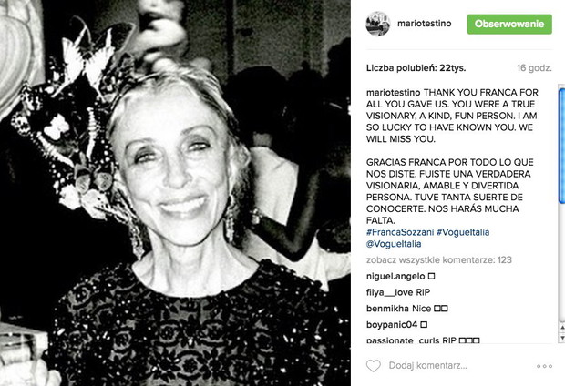 Nie żyje Franca Sozzani. Jak żegna ją branża mody?