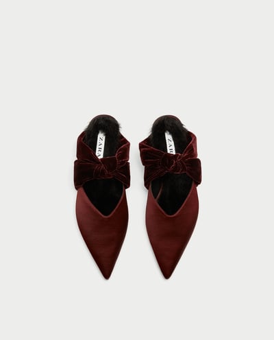 Bordowe buty z aksamitną kokardką
