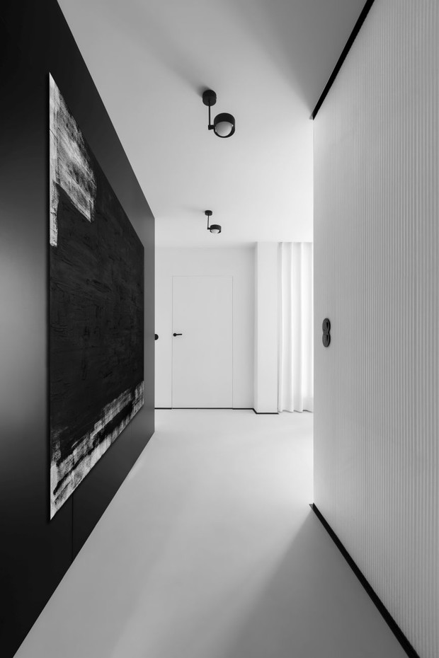 Graficzne wnętrza w domu pary architektów, projekt: Patrycja Śliż i Jakub Flisiak, Pracownia Architektury The Wall