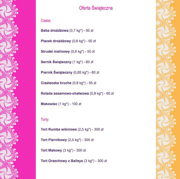 Menu świąteczne Słodki Słony