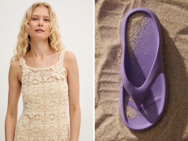 Sukienka PINKO z ażurowego splotu crochet z japonkami z H&M
