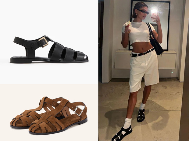 Hailey Bieber w sandałach fisherman sandals