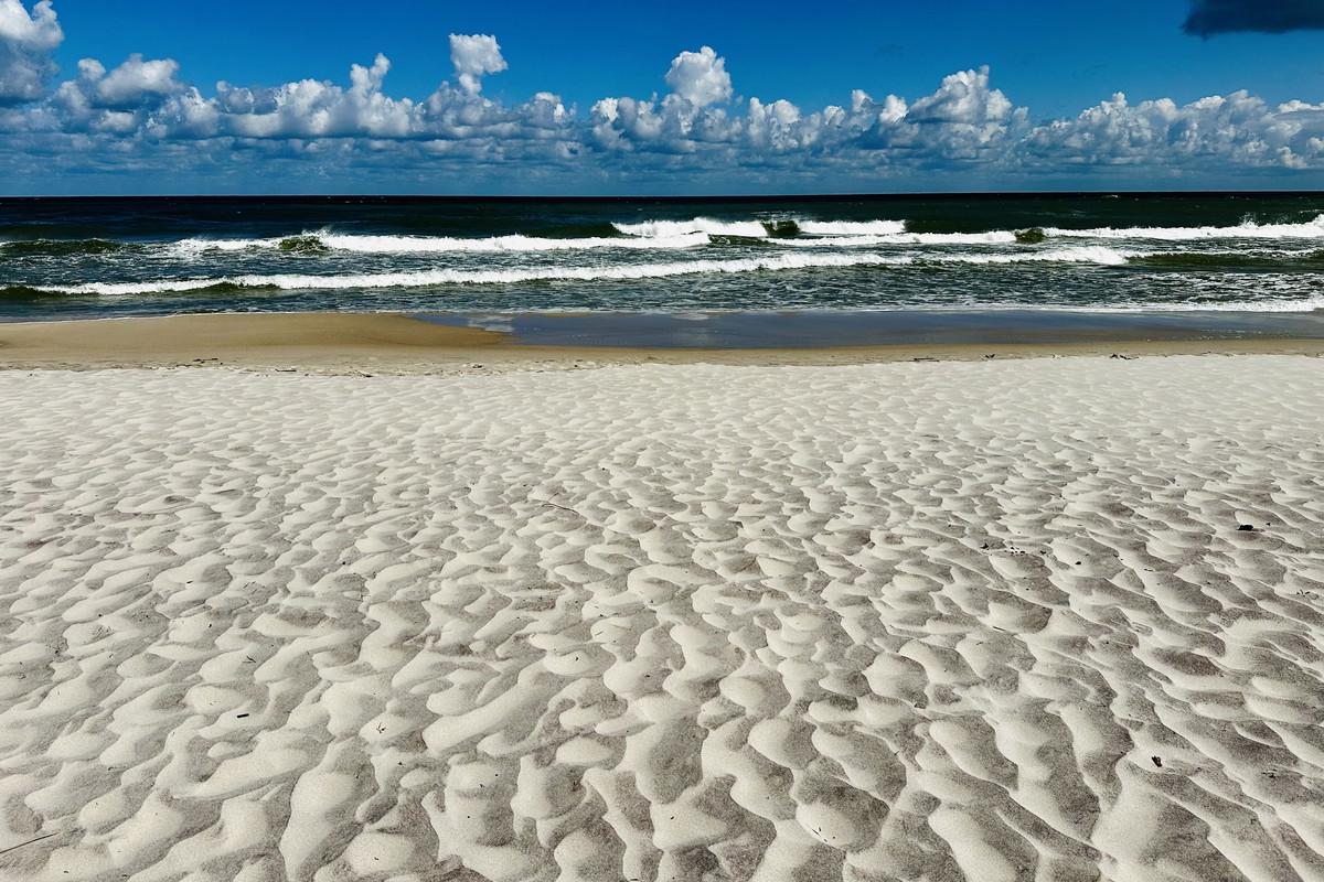 Wild beach in Poland. Beautiful wild beaches in Hel Wild beach in baltic sea. Aerial view of Hel Peninsula in Poland, Baltic Sea and Puck Bay.