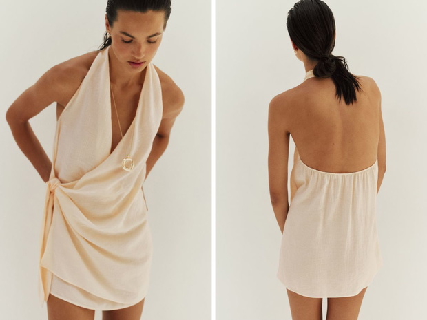 Kopertowa sukienka plażowa z wiązaniem na szyi – H&amp;M